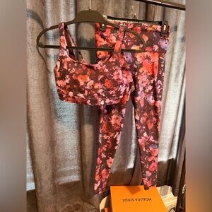 Athleta Floral Leggings and Top Set - Pink and Red